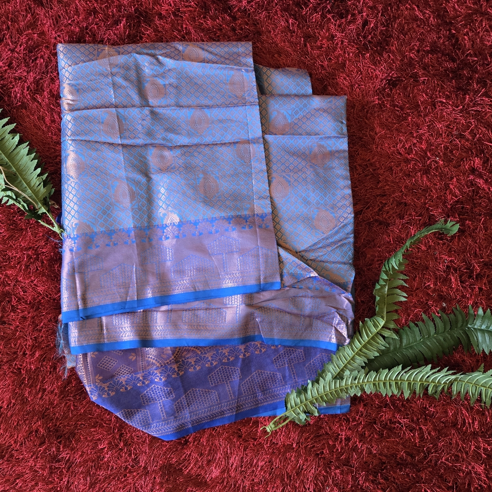 Silk, Blue And Gold Saree